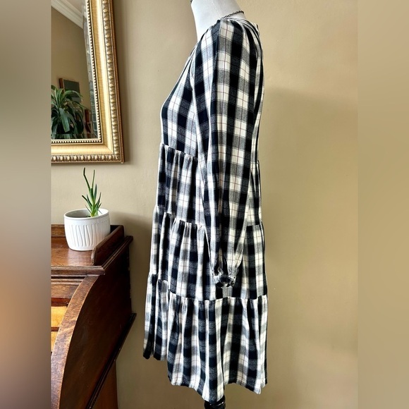 Anthropologie Maeve Amber Tiered Tunic Babydoll Dress Long Sleeve Plaid Size S - Picture 5 of 11